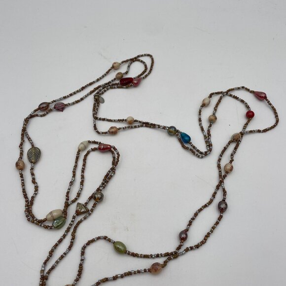 Express Multicolor Beaded Necklace With Glass & Metal Accents 24” Double Strand - Picture 5 of 5
